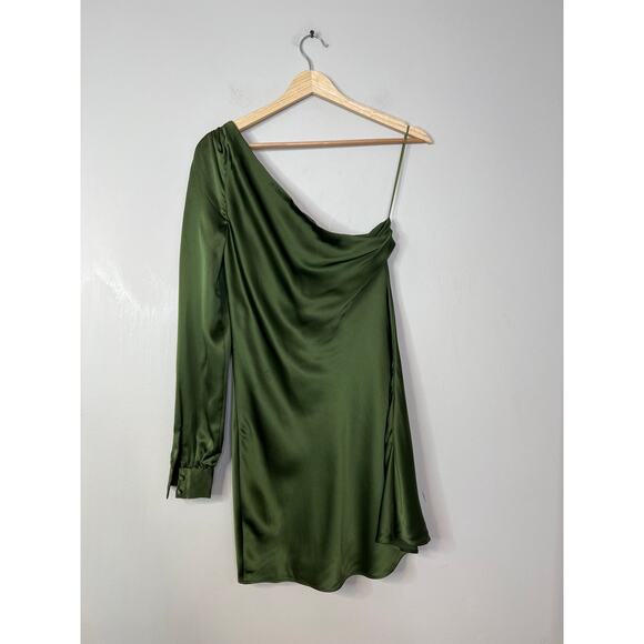 NWT Cami NYC Juanita Silk One-Shoulder Long Sleeve Rosemary Green Mini Dress 375 - Picture 6 of 7